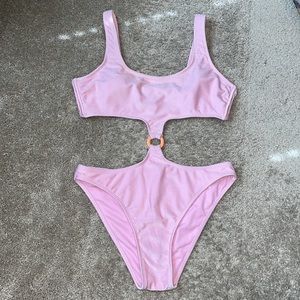 Pink Ribbed One-Piece Monokini Swimsuit
